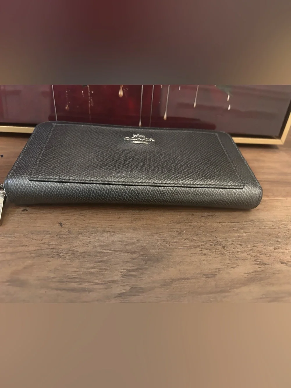 COACH Metallic Gun Metal Grey Pebbled Leather Wallet